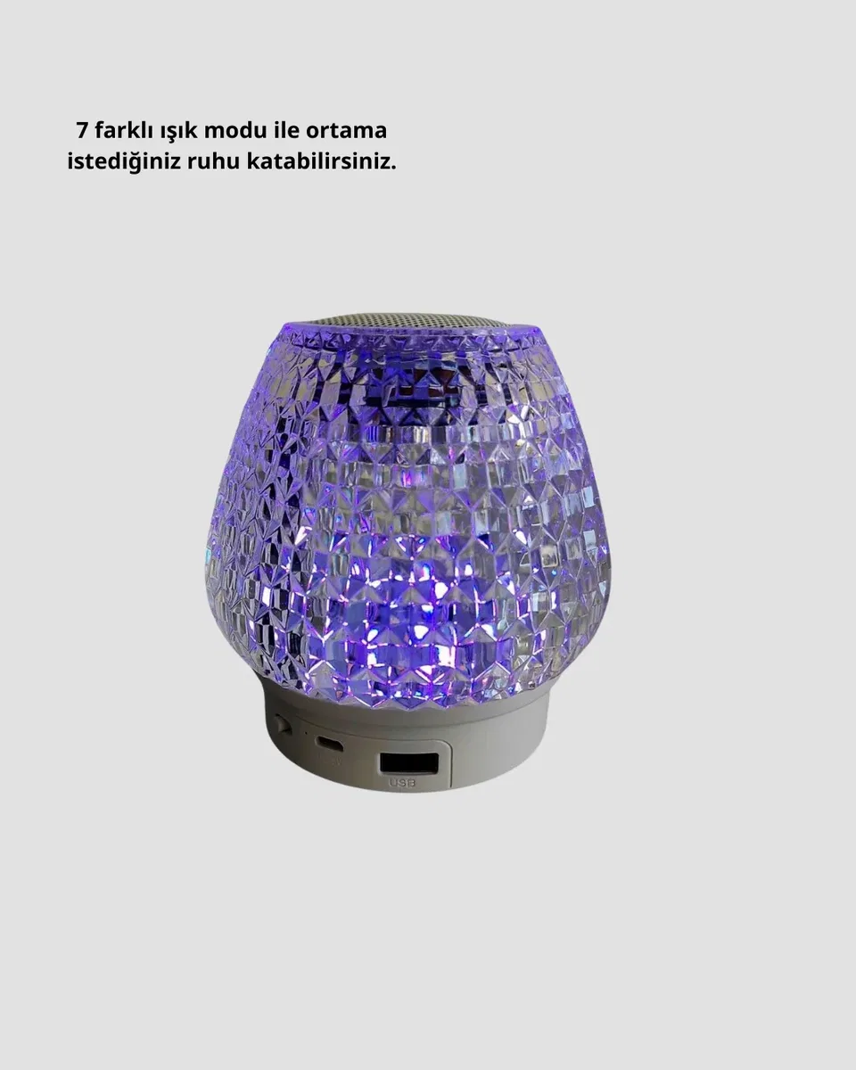 Mini LED Işıklı Bluetooth Hoparlör 5W Kristal Desenli 1200 mAh Şarjlı görsel 3