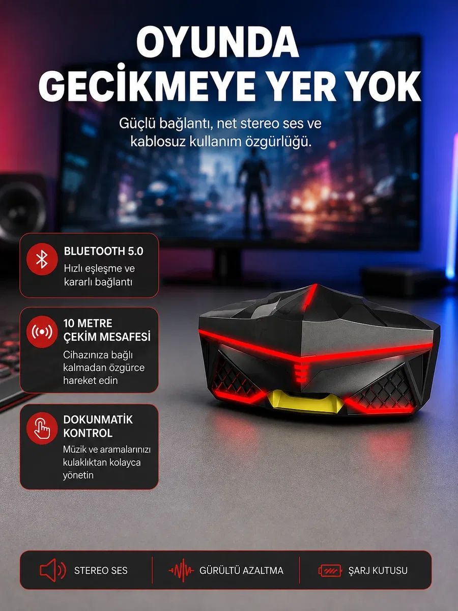 Kablosuz Bluetooth Kulaklık 5. 0 Dokunmatik Kontrol Gürültü Engelleme