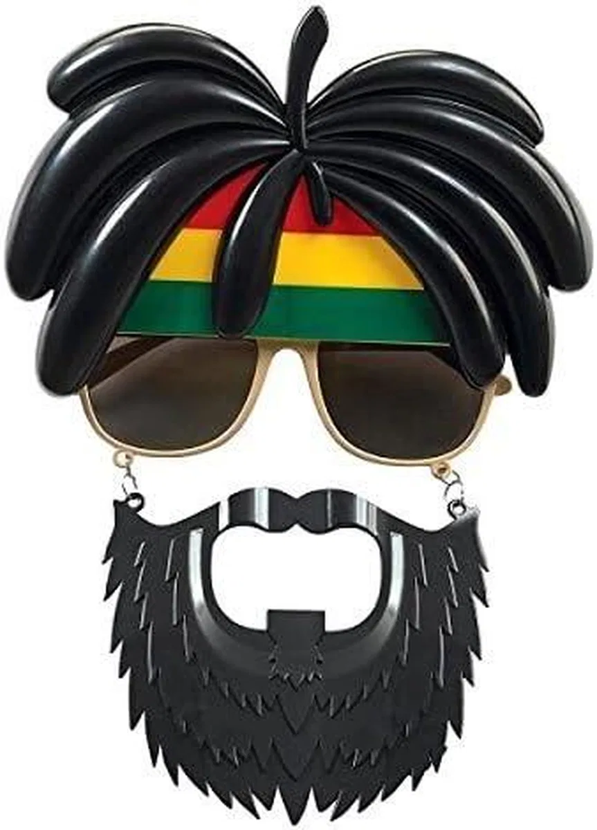 Rasta Peruklu Rasta Sakallı Bob Marley Bıyıklı Parti Gözlüğü 27x18 Cm görsel 3