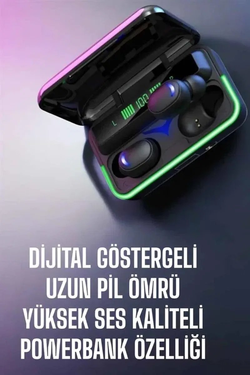 Powerbank Özellikli Kablosuz Bluetooth Kulaklık RGB Işıklı görsel 3