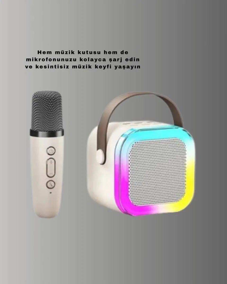 Kablosuz Karaoke Mikrofon Hoparlör Seti Güçlü Ses Çıkışı Yeni Nesil görsel 5