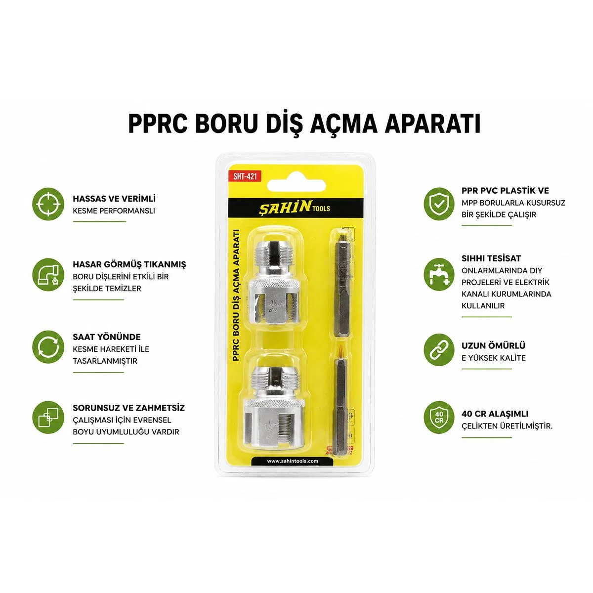 PPRC Boru Diş Açma Matkap Uç Aparatı 2'li görsel 2