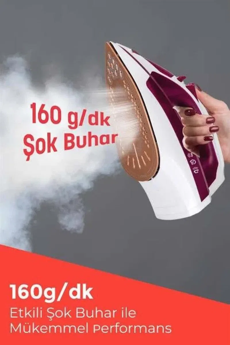 Seramik Tabanlı Kırmızı 2200 Watt Şok Buharlı Ütü Yeni Nesil görsel 5