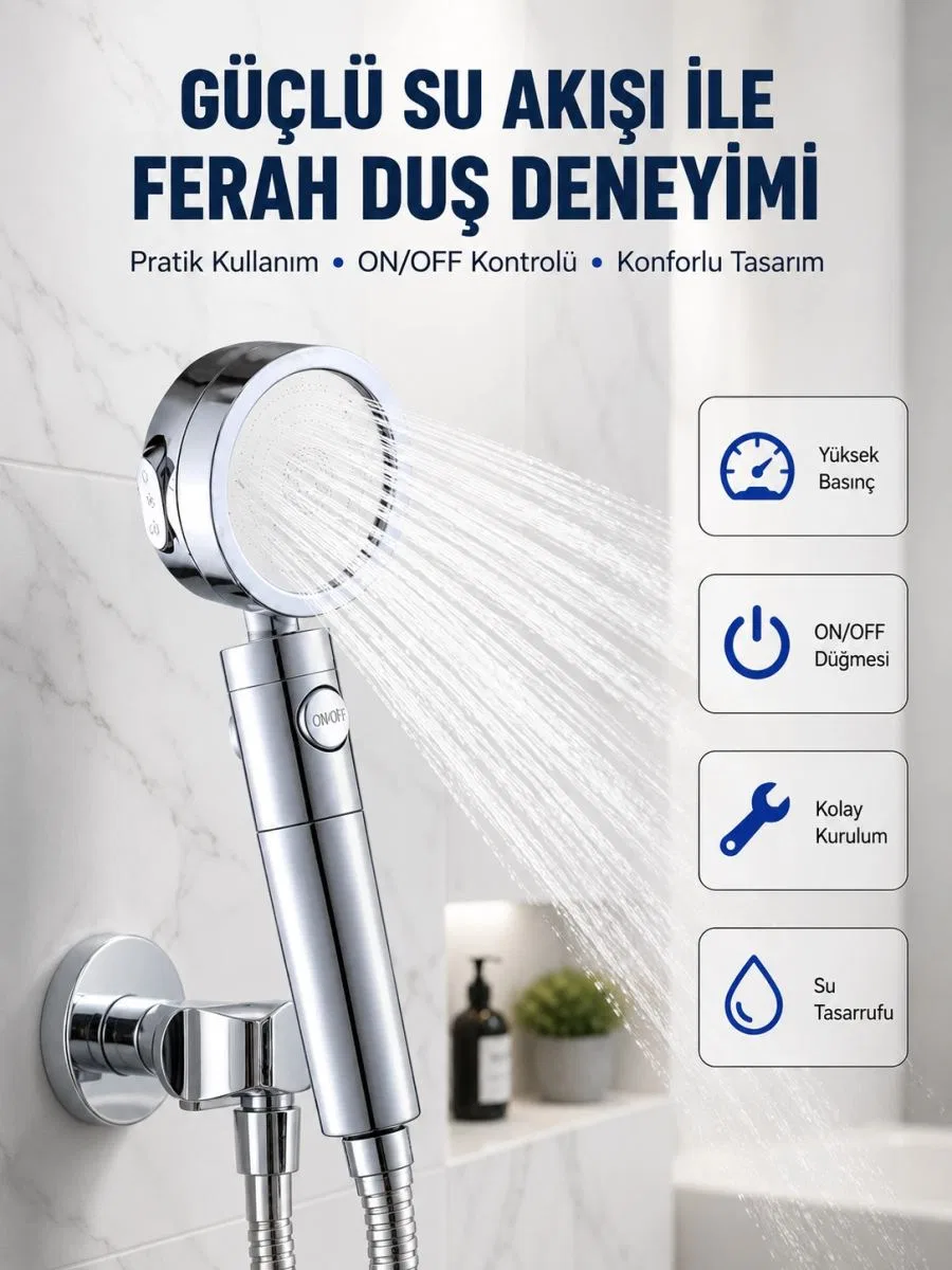 Şelale Sisi Ve Masaj Özellikli Banyo Duş Başlığı