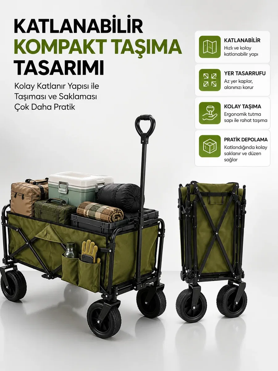 130 KG Taşıma Kapasiteli Katlanabilir Wagon Taşıma Arabası