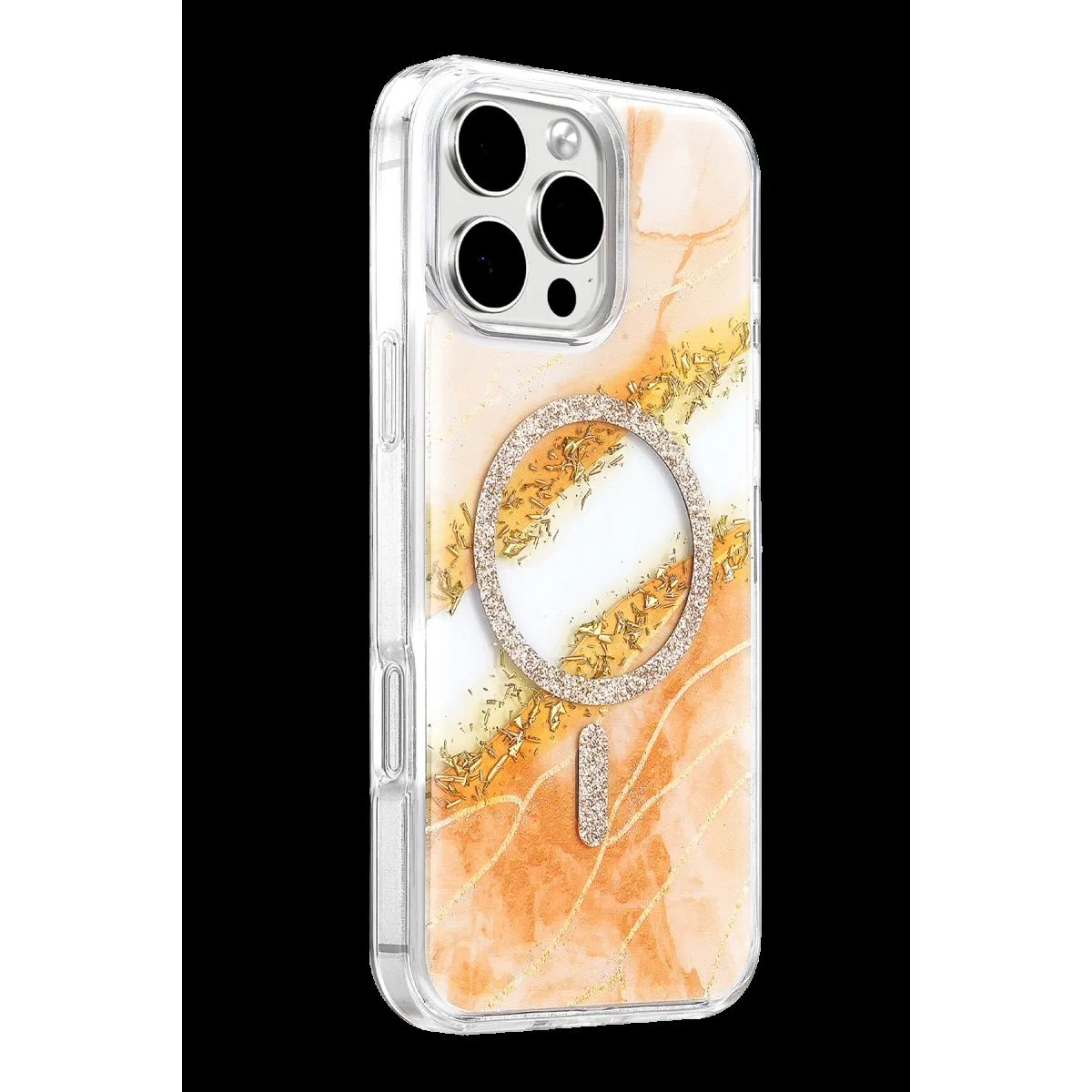 Onegif Apple İphone 16 Pro Max Lotus Simli Magsafe Kapak - Turuncu görsel 2