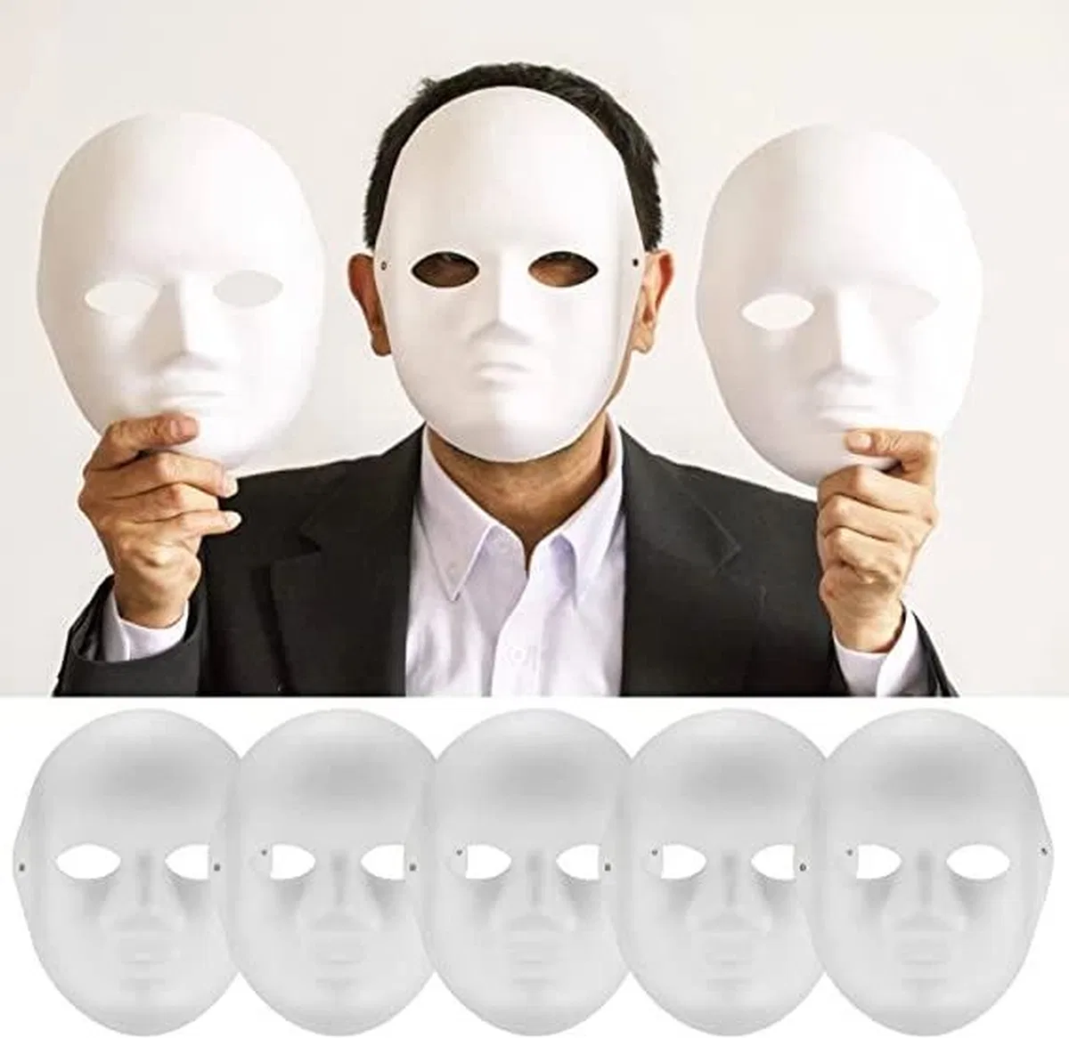 Beyaz Renk Boyanabilir Anonim Tam Yüz Cosplay Maske 24x18 Cm görsel 5