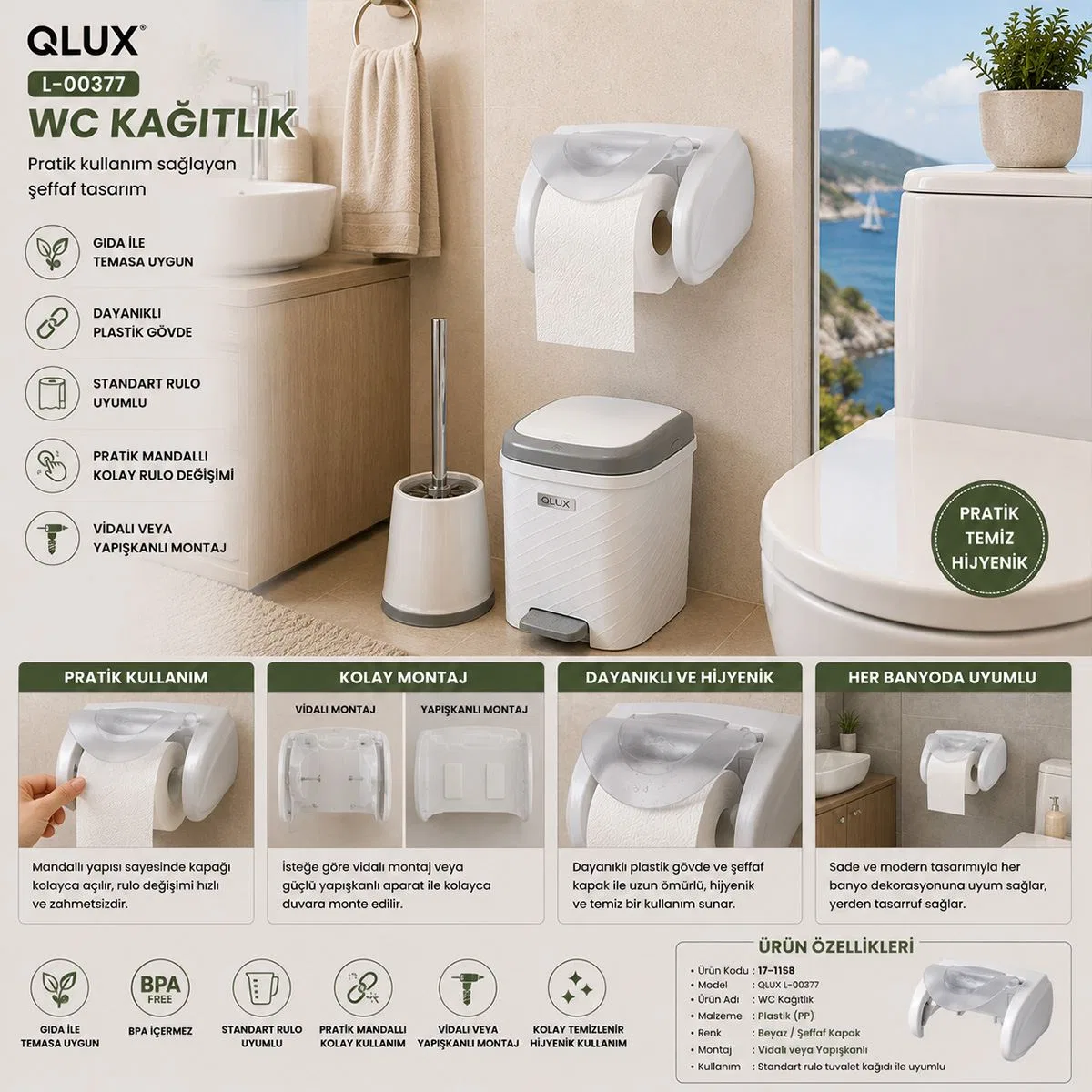 Plastik Kapaklı WC Kağıtlığı görsel 4