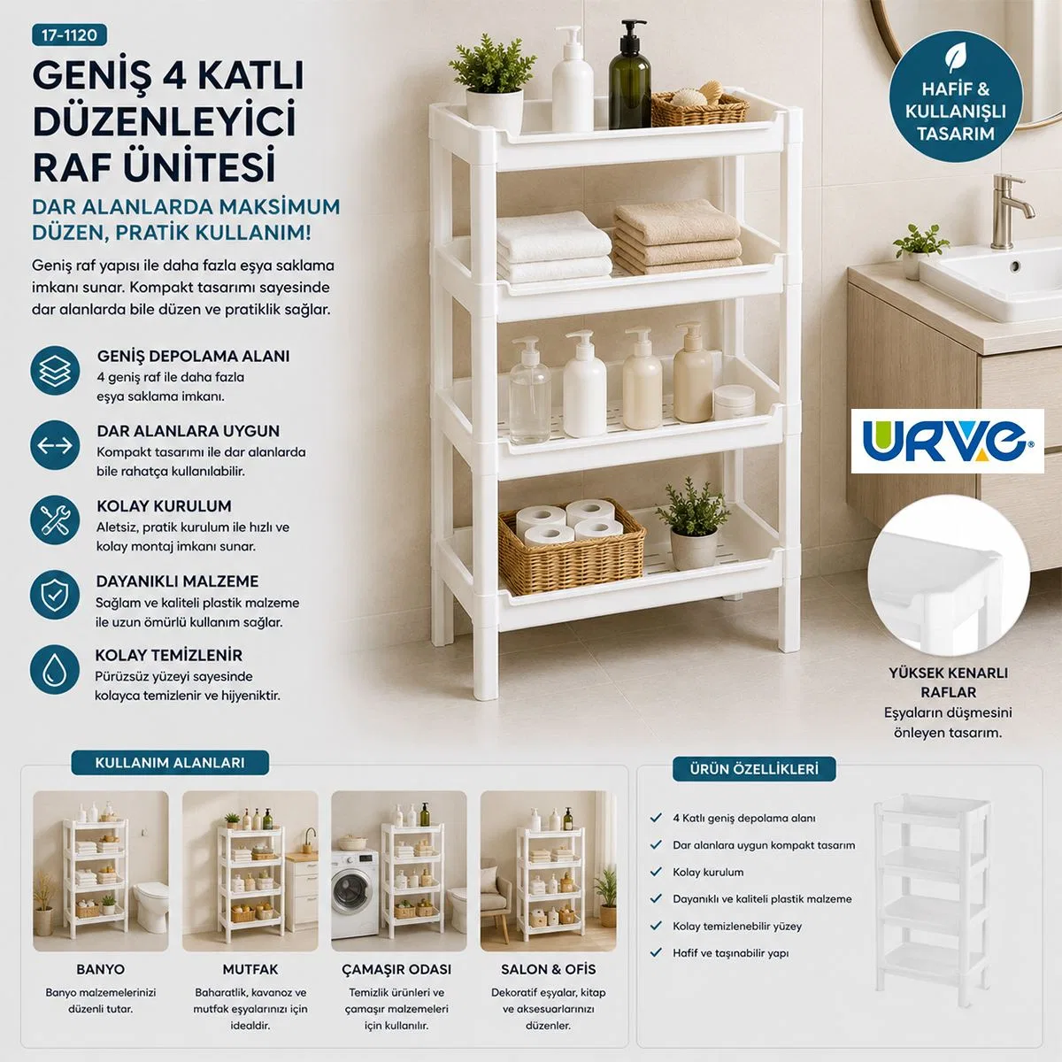 4 Katlı Sepet Organizer Raf Düzenleyici (510x205x685 mm) görsel 3