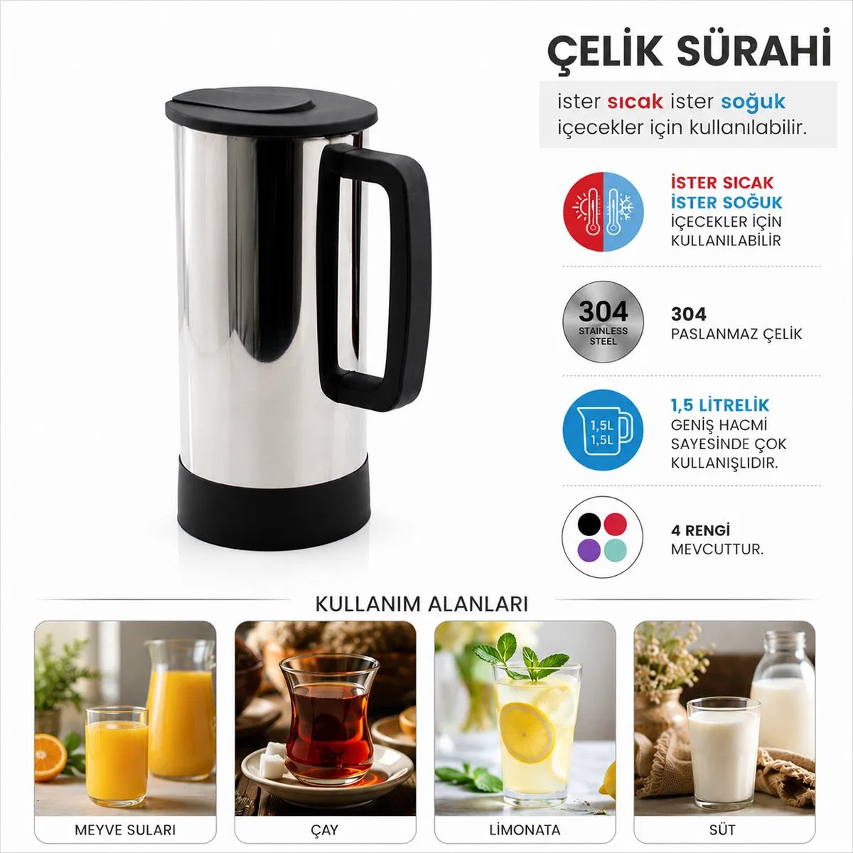 Paslanmaz Çelik Sürahi - Sıcak & Soğuk görsel 2