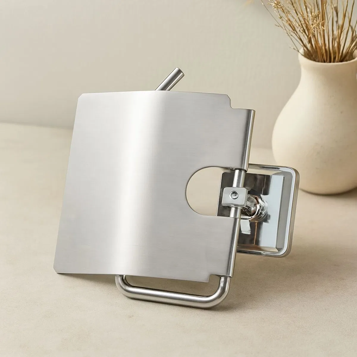 Geniş Kapaklı Metal WC Kağıtlığı (Yapışkanlı Montaj)