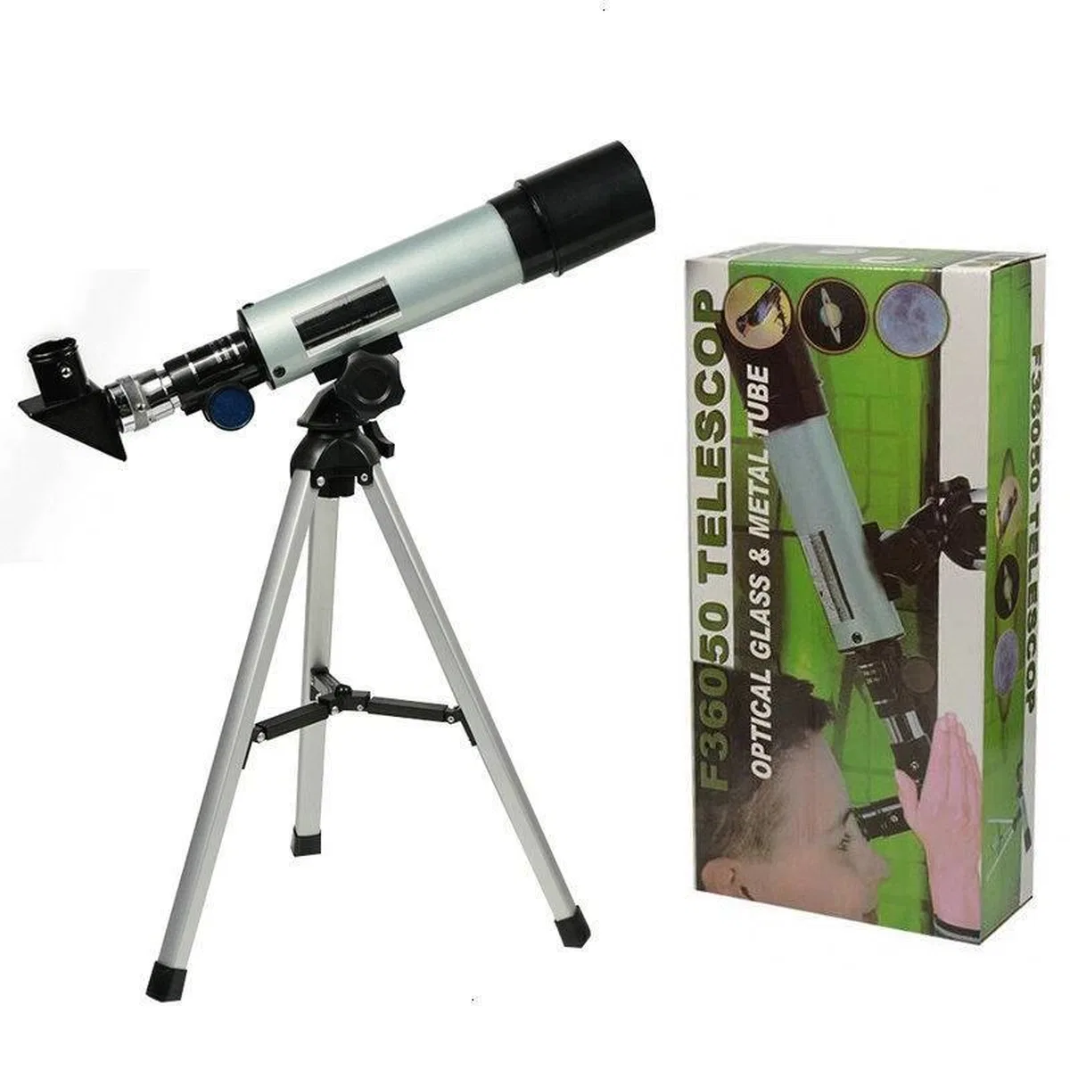 50x360 Mini Teleskop Kara Uzay Teleskobu Aliminyum Gövde Tripodlu görsel 6