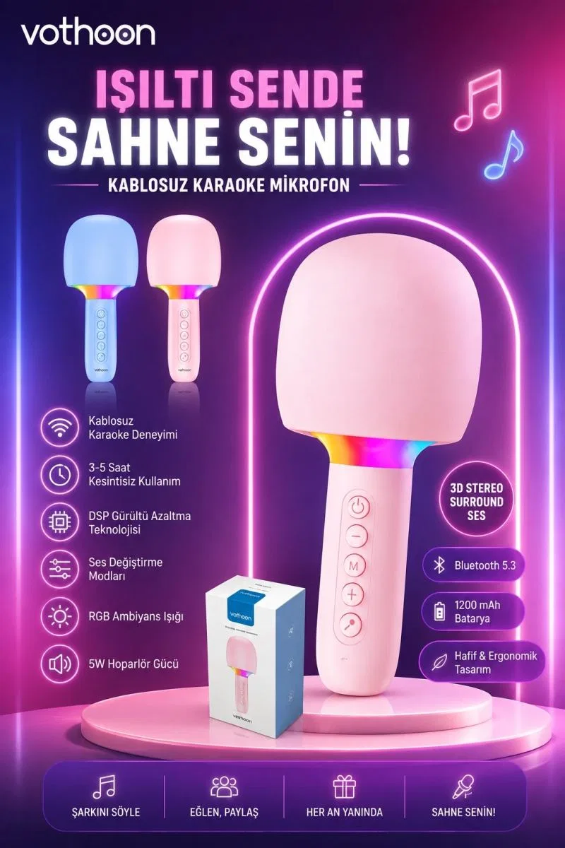 Çocuk Ve Yetişkin Karaoke Mikrofonu Kablosuz Rgb Ambiyans Işığı Ses Değiştirme Modlu Hoparlör görsel 5