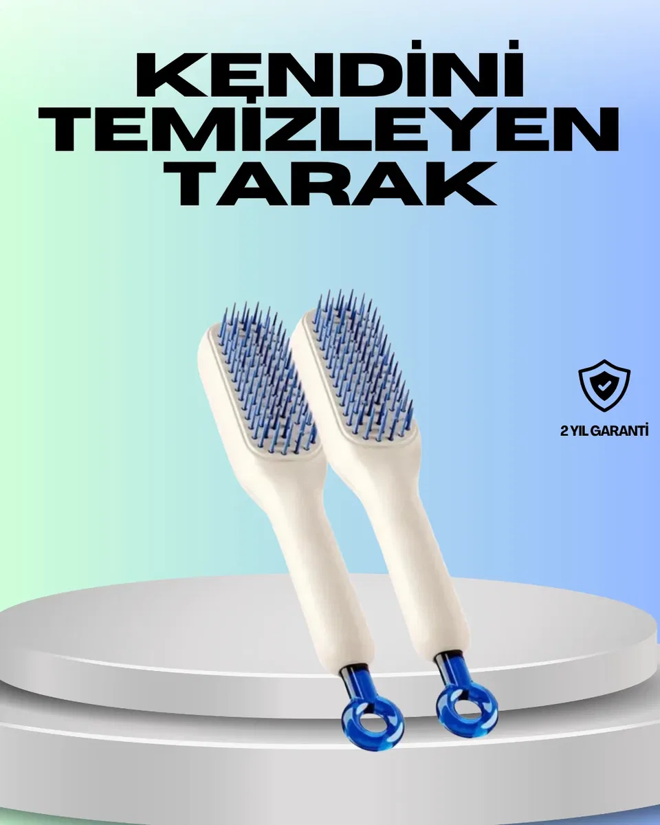Kendini Temizleyen Ergonomik Saç Tarağı – ABS Gövde, Silikon Diş