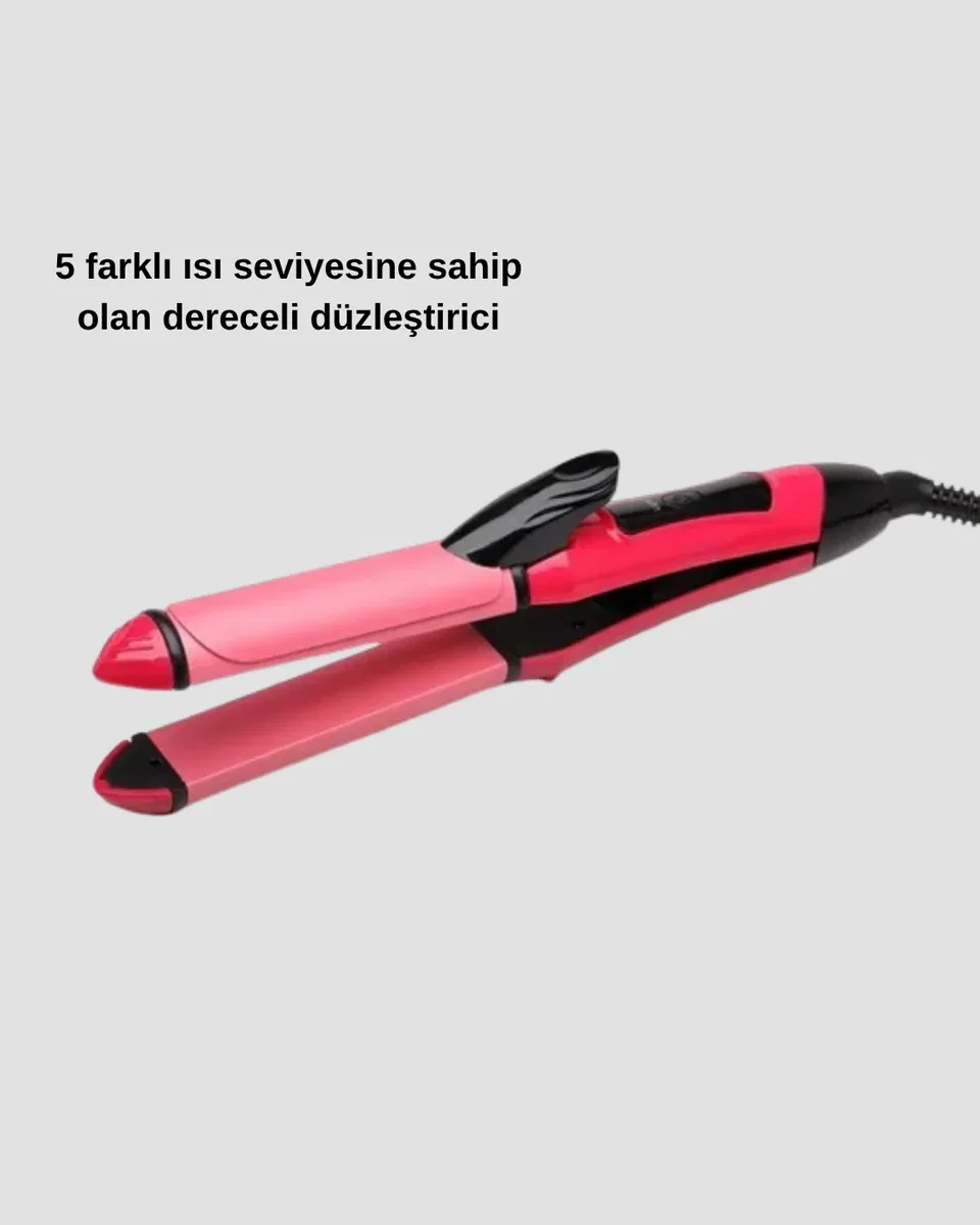 2’si 1 Arada Saç Düzleştirici ve Maşa – 5 Isı Seviyesi, Seramik Kaplama, Döner Kablolu Ergonomik Tasarım görsel 5