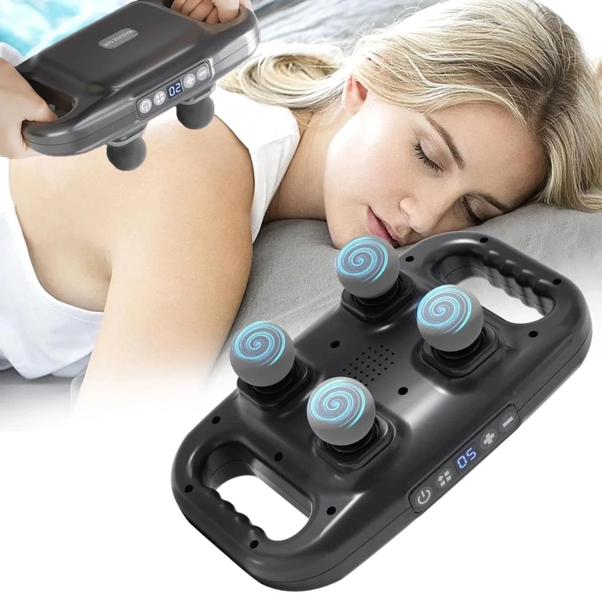 4 Başlıklı Masaj Tabancası - Ergonomik Derin Doku Sırt Ve Boyun Masaj Aleti Ağrı Ve Sızı Giderici