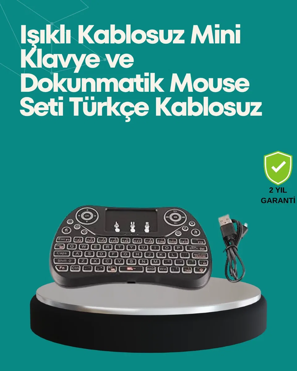Işıklı Kablosuz Mini Klavye – 2. 4 GHz, Dokunmatik Mouse Özellikli
