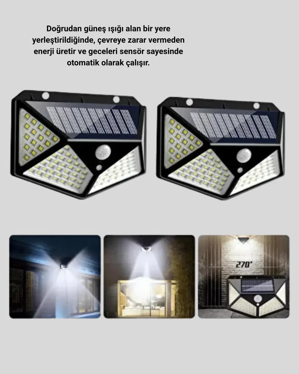 Güneş Enerjili Aydınlatma 100 LED Sensörlü Solar Dış Mekan Lamba görsel 4