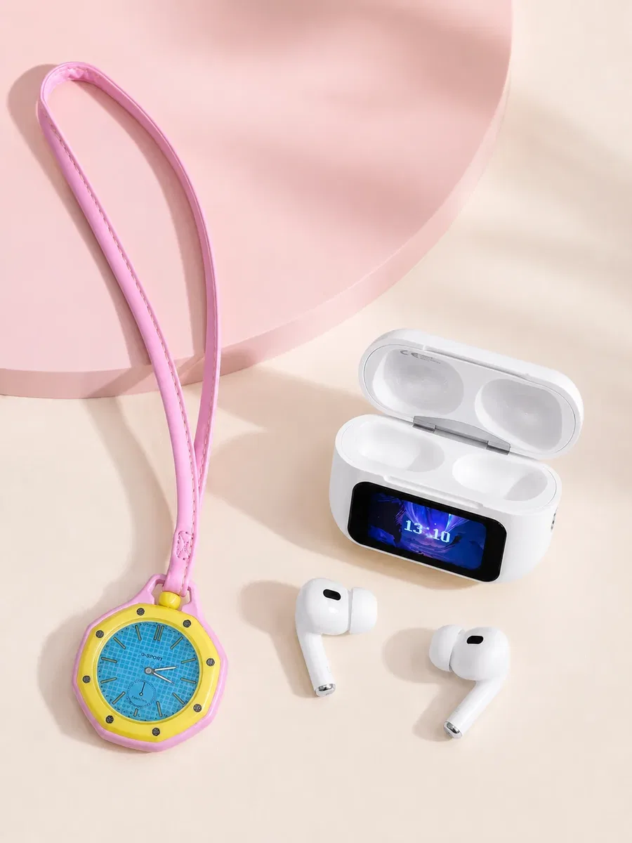 Bluetooth 5. 4 Kablosuz Kulaklık Pembe Askılı og Charm Saat İkili Set görsel 2
