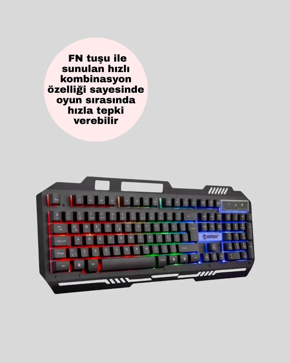 Mekanik Oyuncu Seti – LED Işıklandırma ve Ergonomik Mouse görsel 5