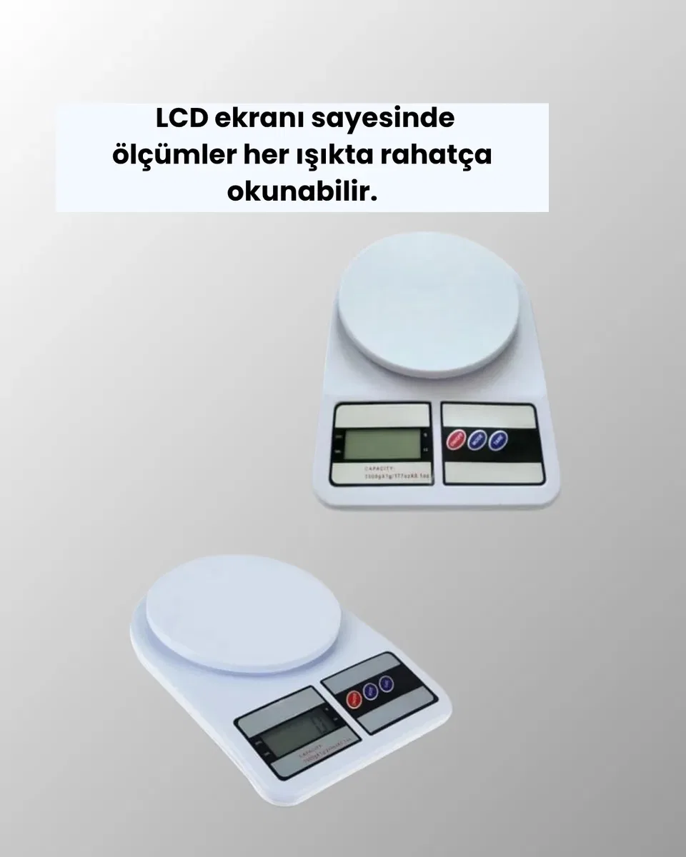 Beyaz Plastik Dijital Mutfak Tartısı – 24x16. 8x1. 5cm görsel 3