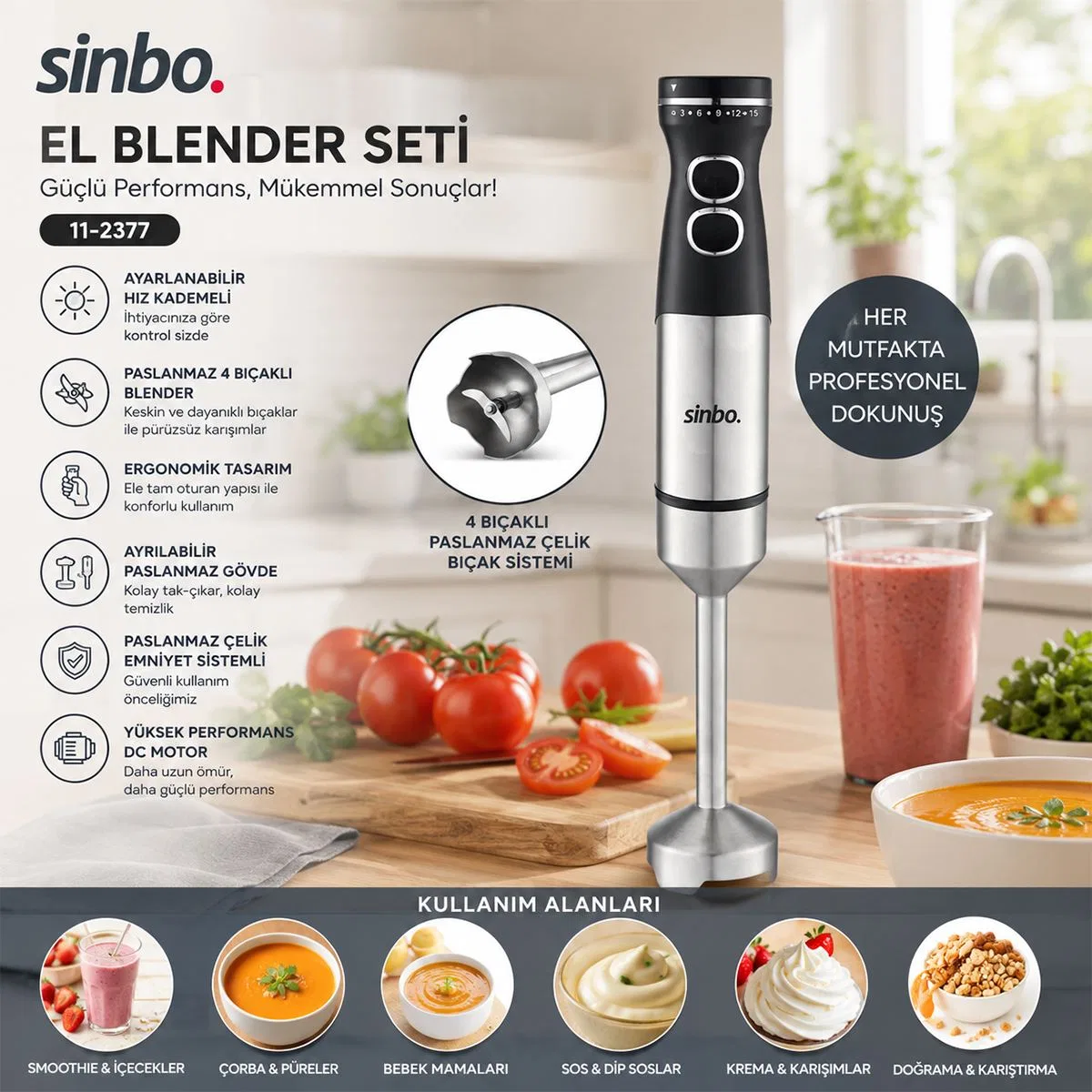 Çelik Uçlu El Blender 300W görsel 4