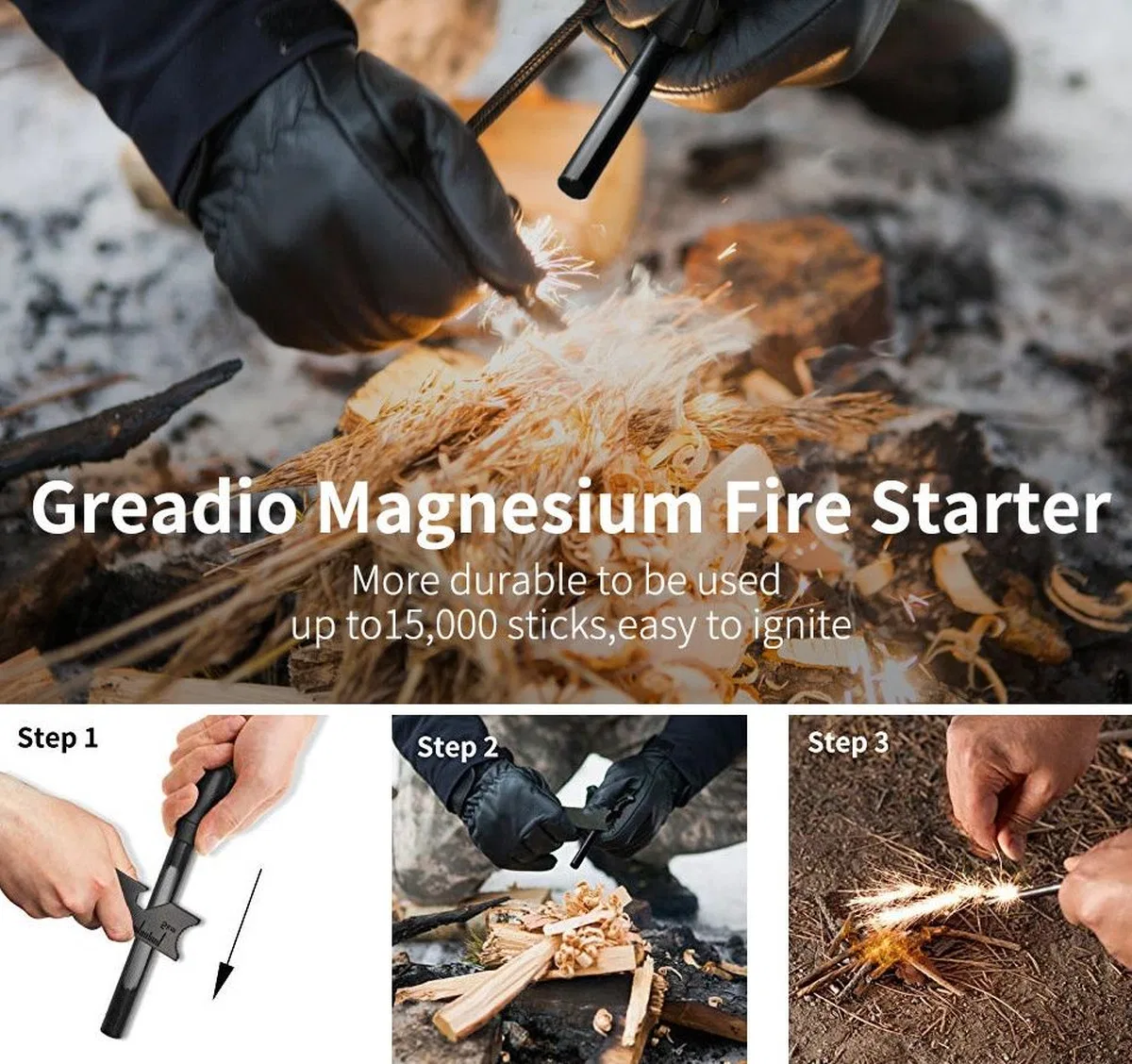 Survive Magnezyum Çubuğu Ateş Başlatıcı Çakmak Taşı görsel 3