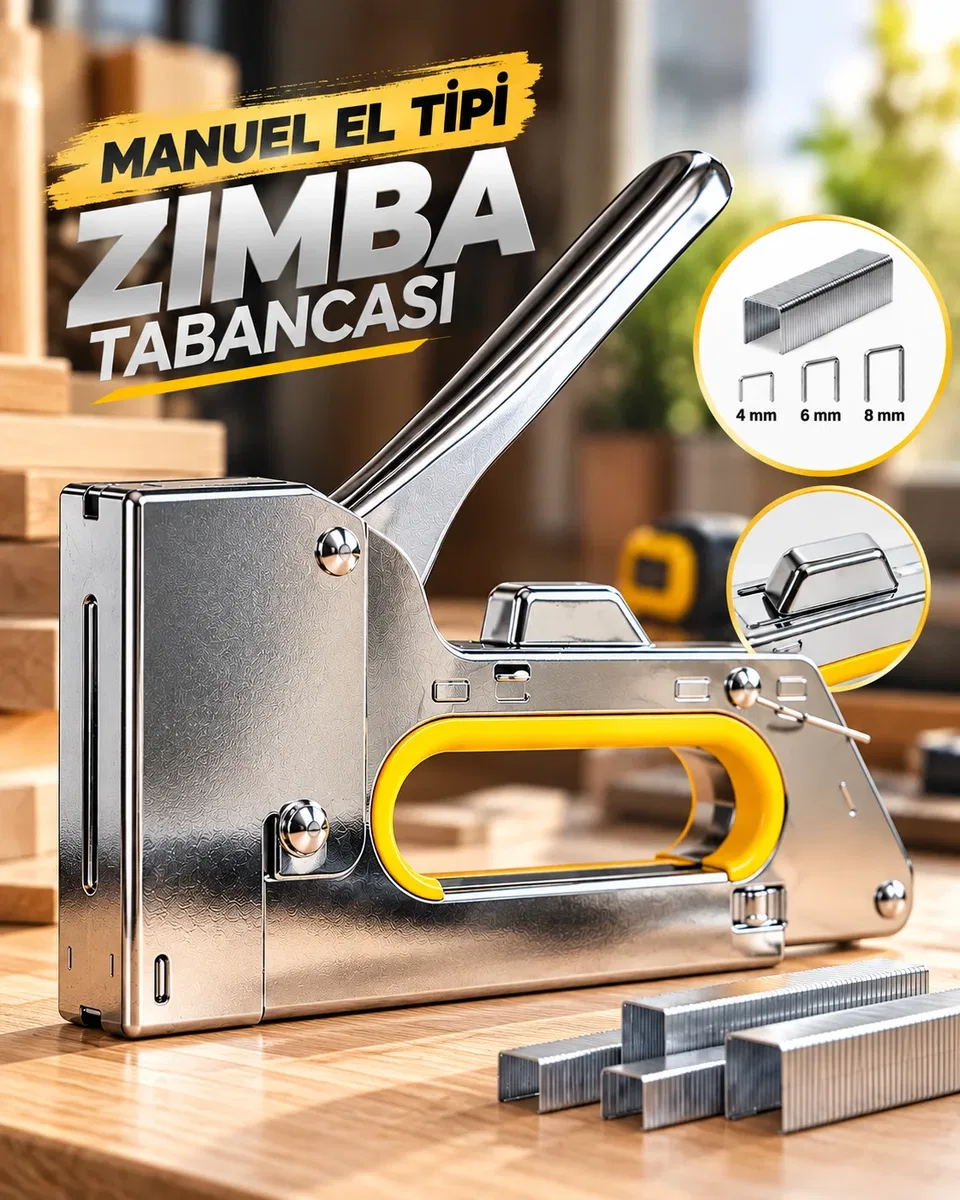 El Tipi Manuel Zımba Tabancası 4-6-8 mm No. 13 Ergonomik Tutma Kollu Çok Amaçlı Zımba Makinesi