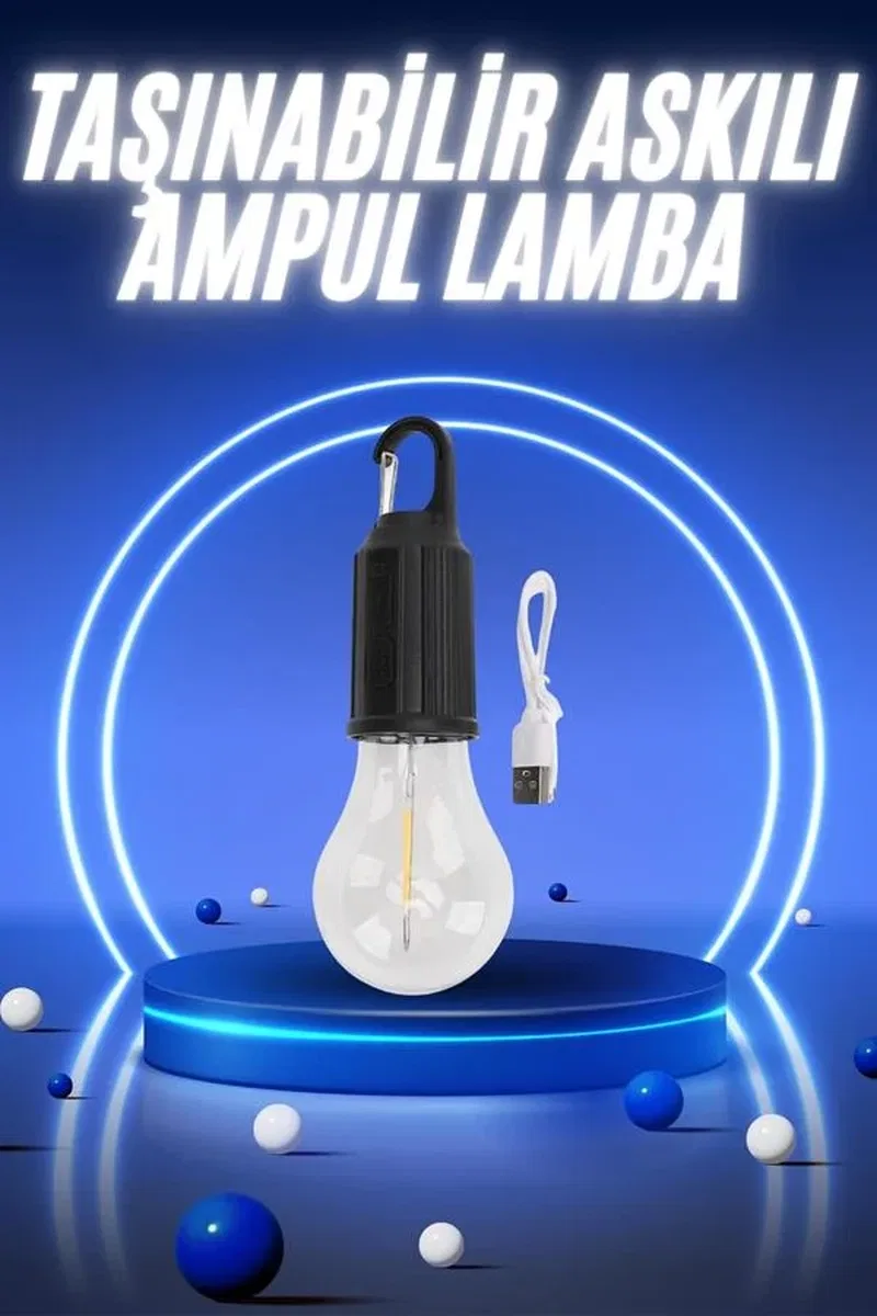 Taşınabilir Şarjlı Led Ampul Askılı Lamba Kamp Bahçe Lambası görsel 2