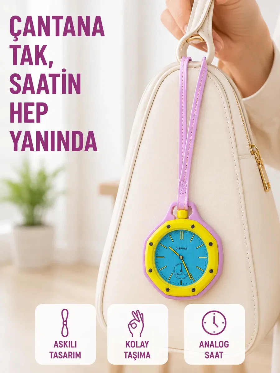 Anahtarlık Çanta Charmı Askılı og Dekoratif Saat Pembe