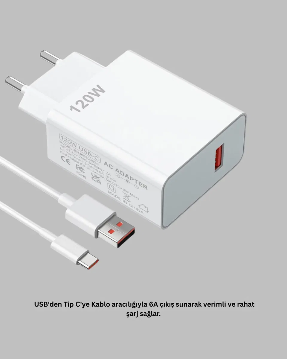 120 Watt Type C Şarj Başlığı Poco X3 X4 X5 Pro Uyumlu görsel 4