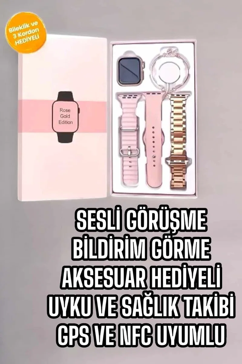 Akıllı Saat Amoled Ekran 3 Kordonlu Aksesuar Hediyeli Sesli Görüşme görsel 2