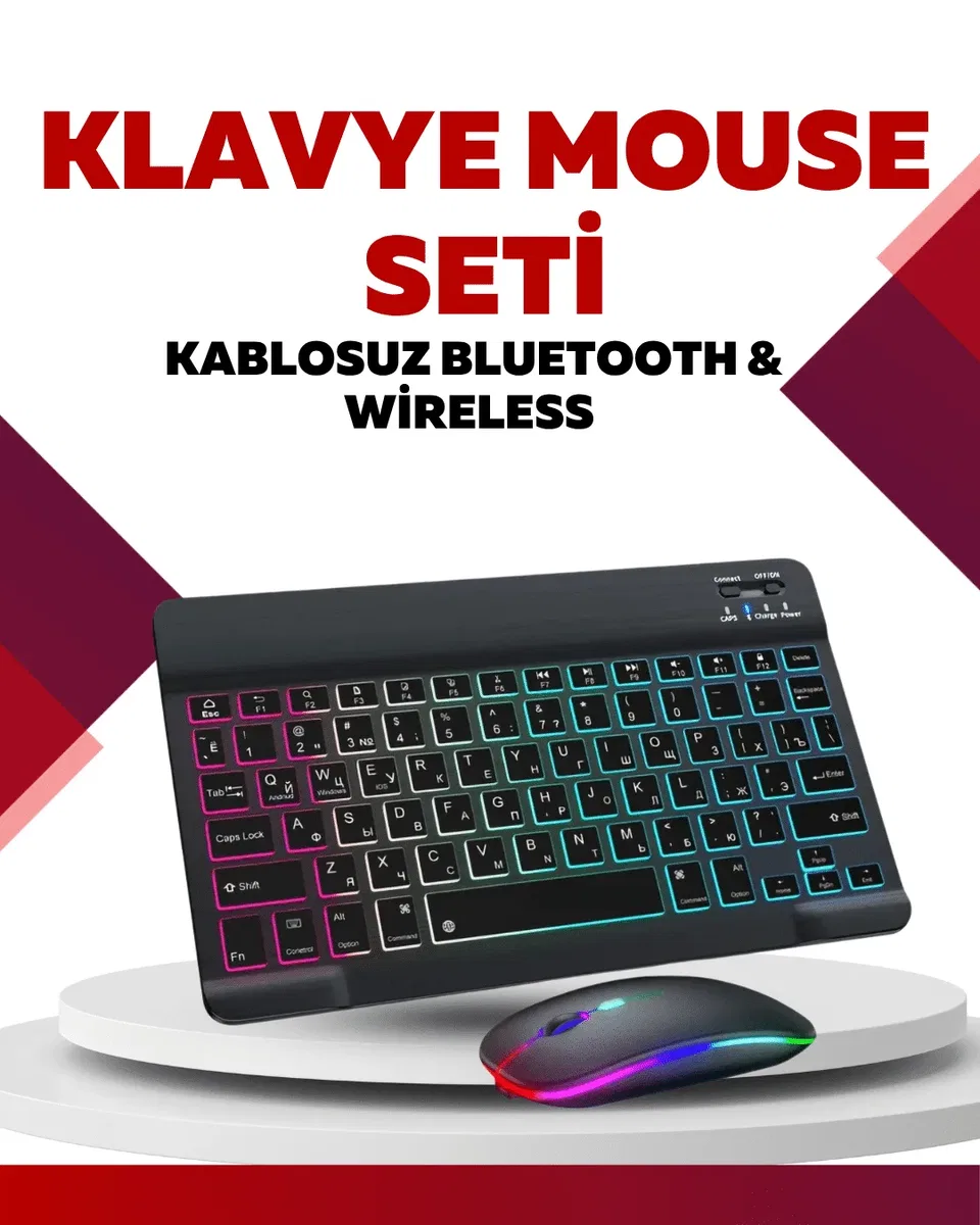 Bluetooth 5. 3 Destekli Şarjlı Taşınabilir Klavye + Mouse Kombinasyonu