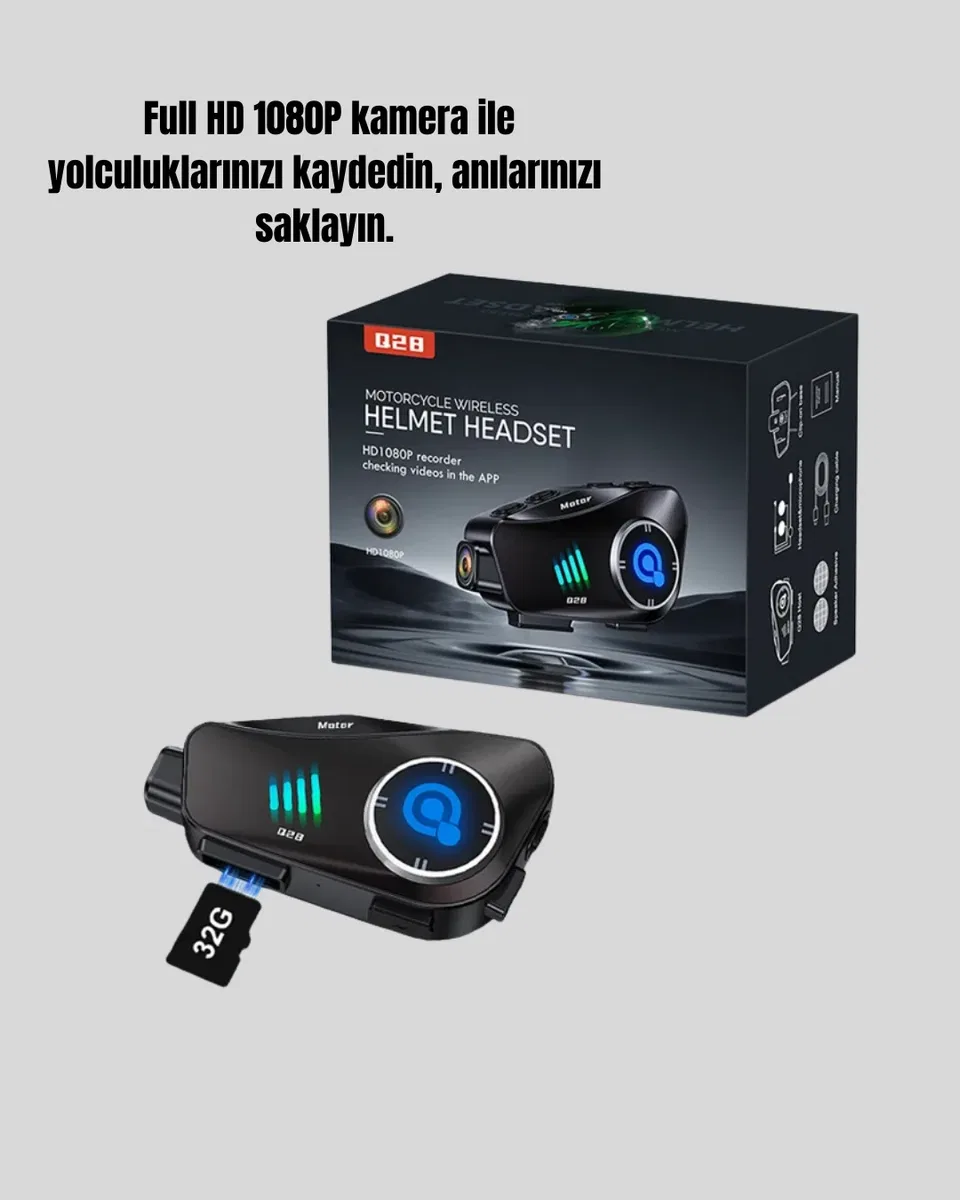 Q28 Bluetooth Kask Kulaklık 1080P Kamera Su Geçirmez Motosiklet Interkom Yeni Nesil görsel 4