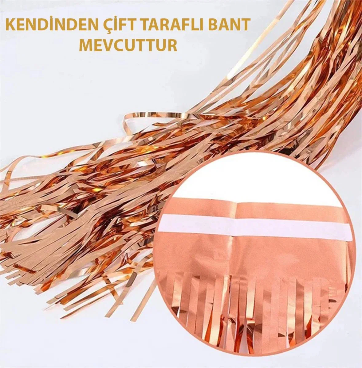 Rose Gold Püsküllü Kapı Perdesi - Parti, Bekarlığa Veda, Doğum Günü 1x2 M görsel 5