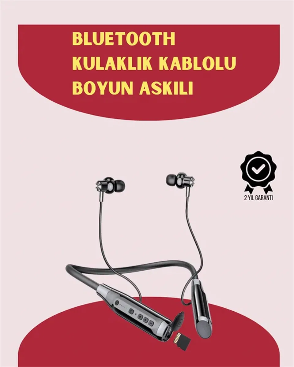 120 Saat Pil Ömrüyle Boyun Askılı Bluetooth Kulaklık – Spor ve Günlük Kullanım İçin görsel 2