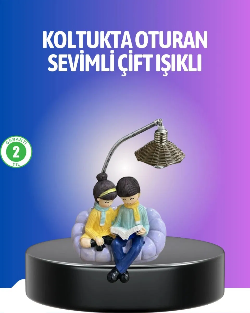 Kitap Okuyan Çift Figürlü Gece Lambası Romantik Dekoratif Masa Lambası