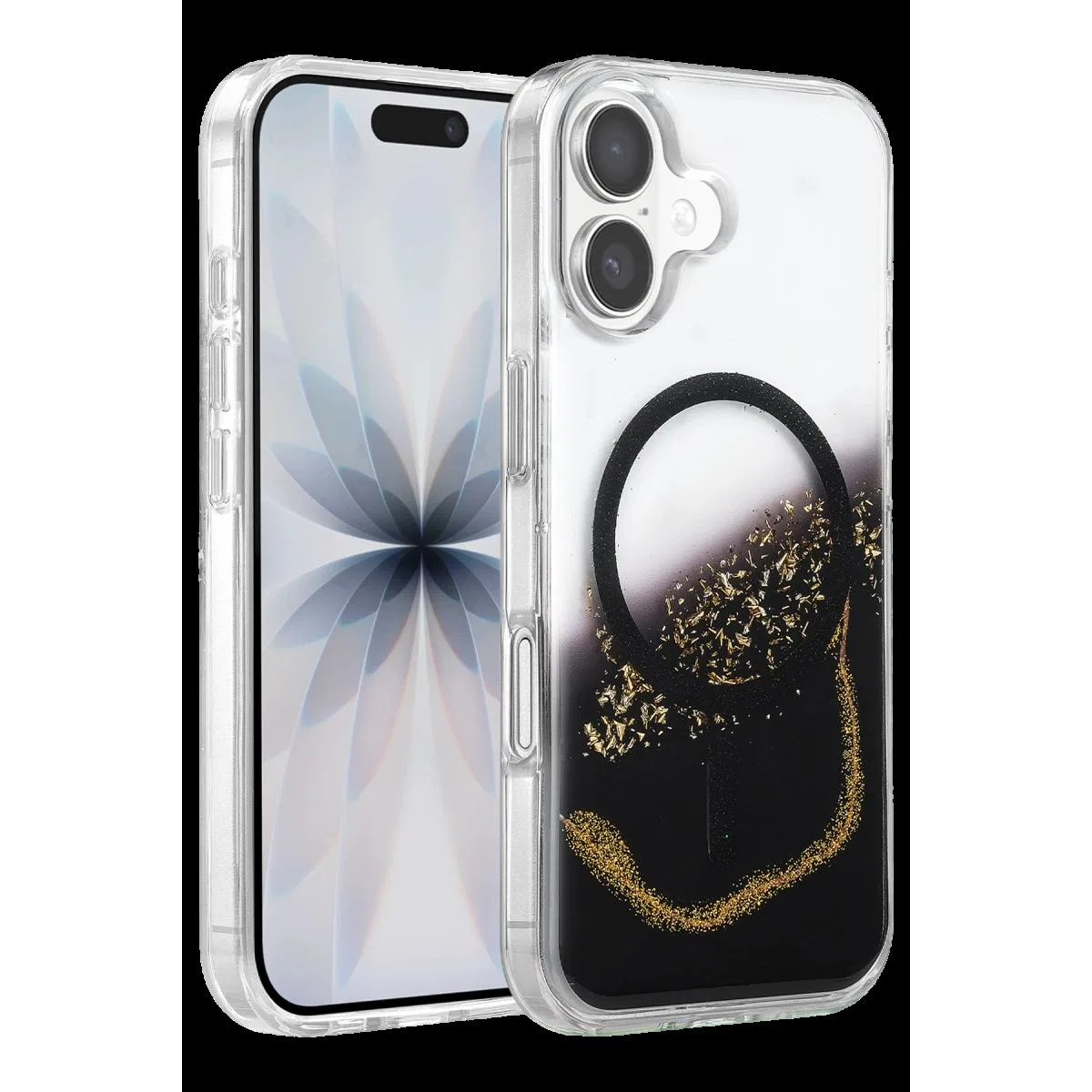 Onegif Apple İphone 16 Lotus Simli Magsafe Kapak - Siyah