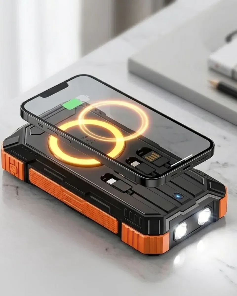 Solar Destekli Powerbank 20000 mAh Yüksek Kapasiteli Kablosuz Şarjlı Taşınabilir Batarya