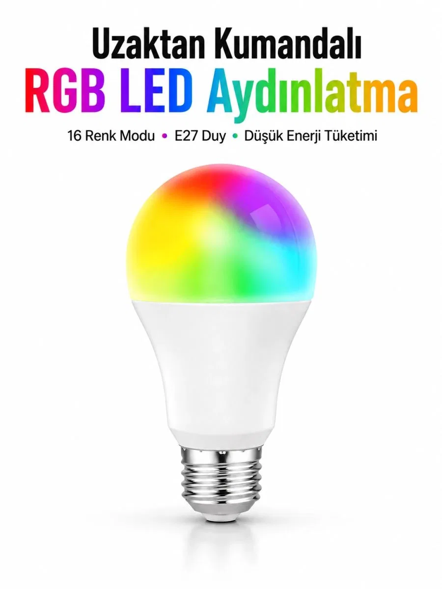Kumanda Destekli Çok Renkli Akıllı Led Ampul