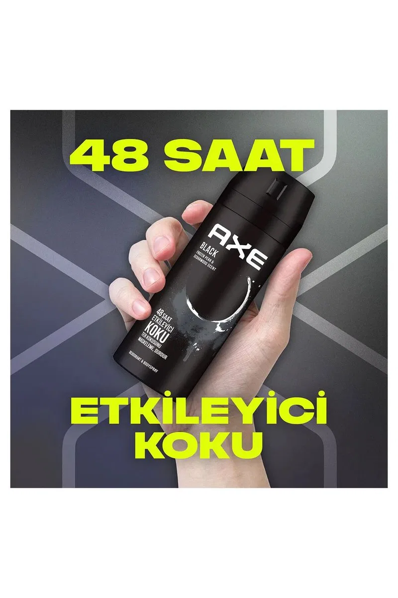 3 Adet Axe Erkek Deodorant & Bodyspray Black 48 Saat Etkileyici Koku Vücut Spreyi 150 ml görsel 4