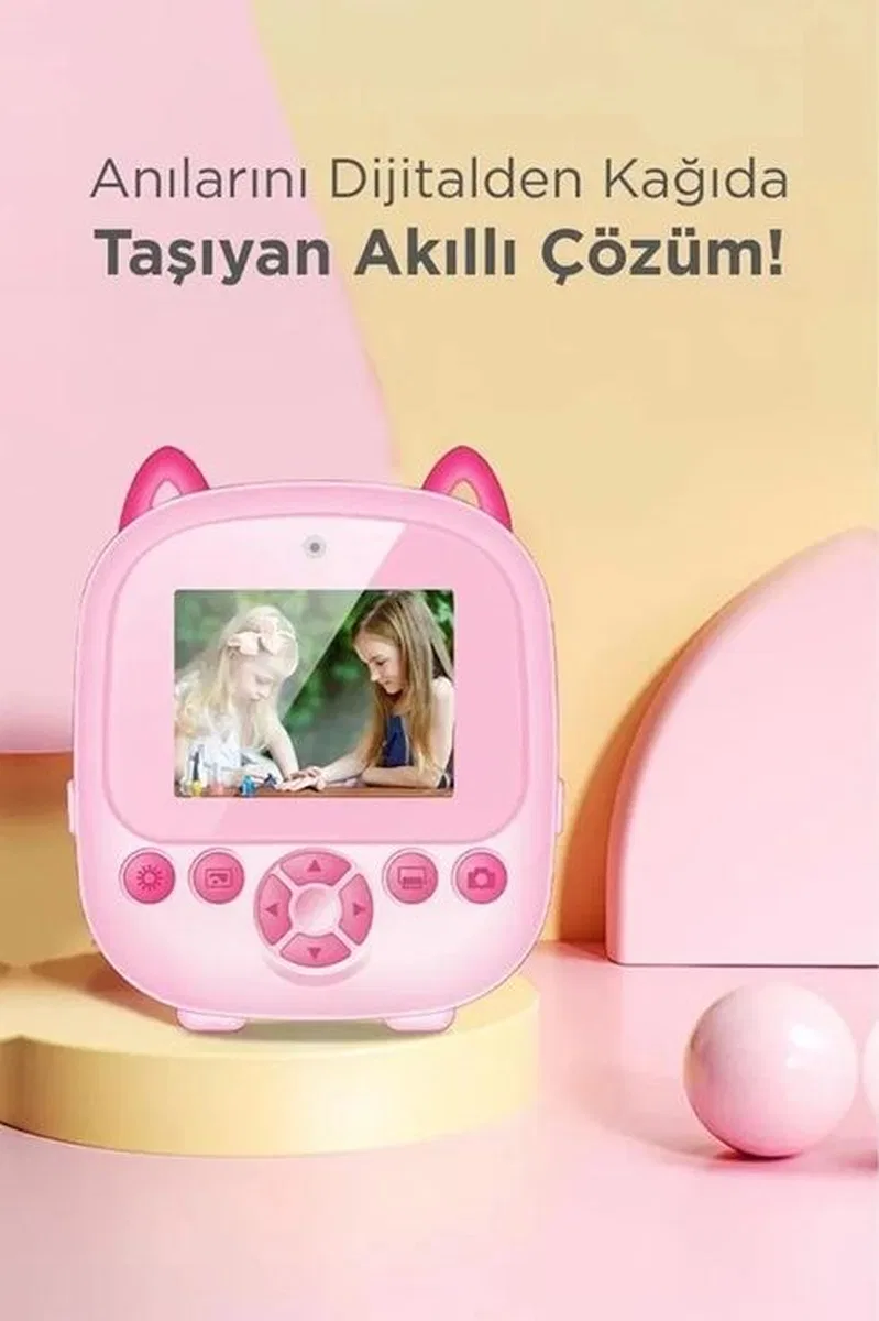 Dijital Video Fotoğraf App Destekli Çocuk Kamerası Termal Resim Kağıt Baskılı Yazıcı Pembe görsel 2