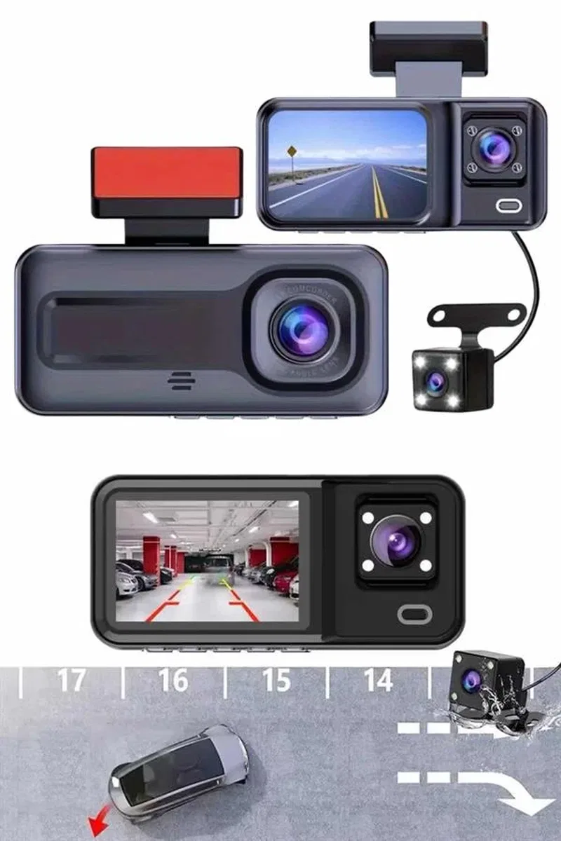 1080p Sürüş Kaydedici 2 İnç Araç Araba Ön İç Arka DVR IPS Ekran görsel 5