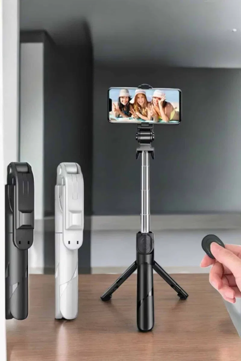 Selfie Çubuğu Tripod Kumandalı Telefon Tutucu Siyah görsel 5