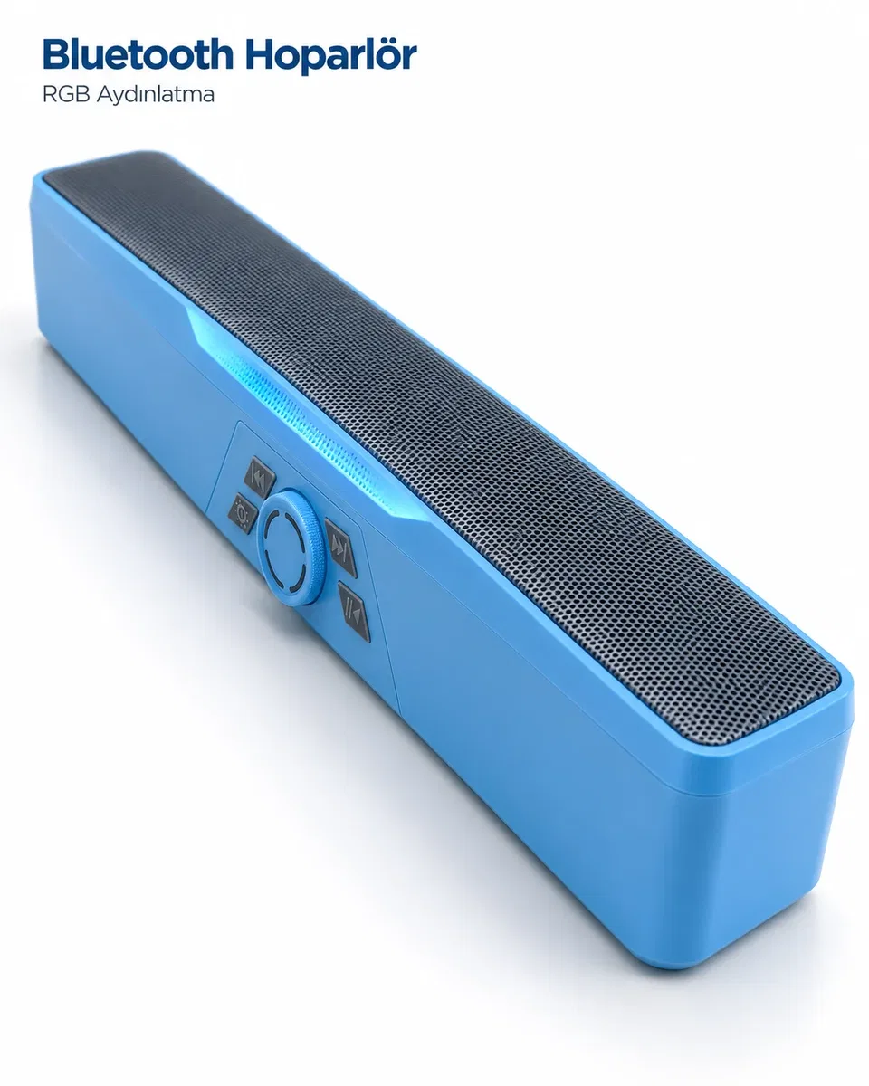Monitör Altı Kullanıma Uygun RGB Işıklı Bluetooth Soundbar Hoparlör 1500 mAh Mavi