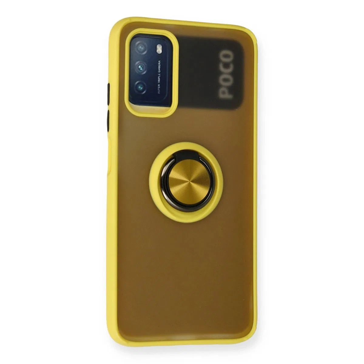 Xiaomi Redmi 9t Kılıf Montreal Yüzüklü Silikon Kapak - Sarı görsel 2