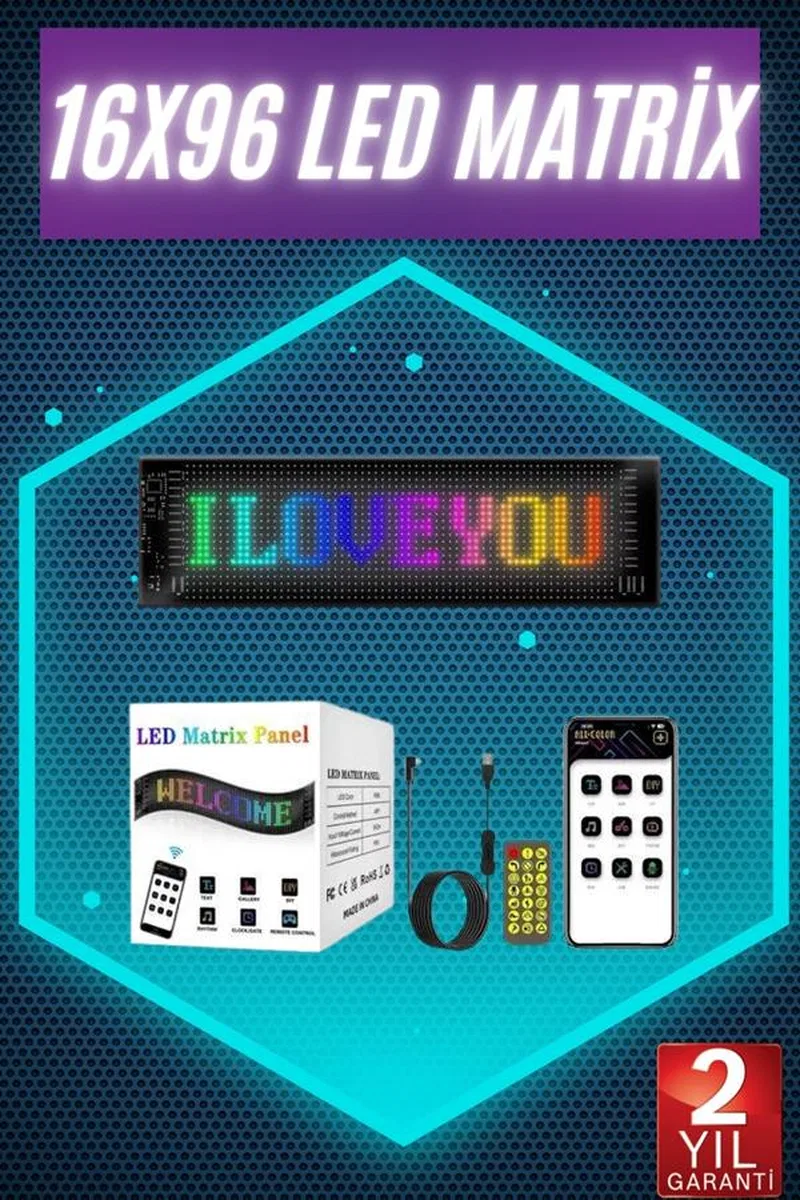 Digital Araba Yazısı Ekran Matrix En Büyük Boy Matrix LED Panel 19*96 pıxel görsel 2