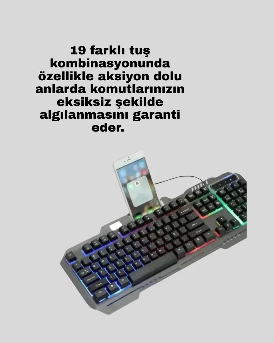 Mekanik Oyuncu Seti – LED Işıklandırma ve Ergonomik Mouse görsel 2
