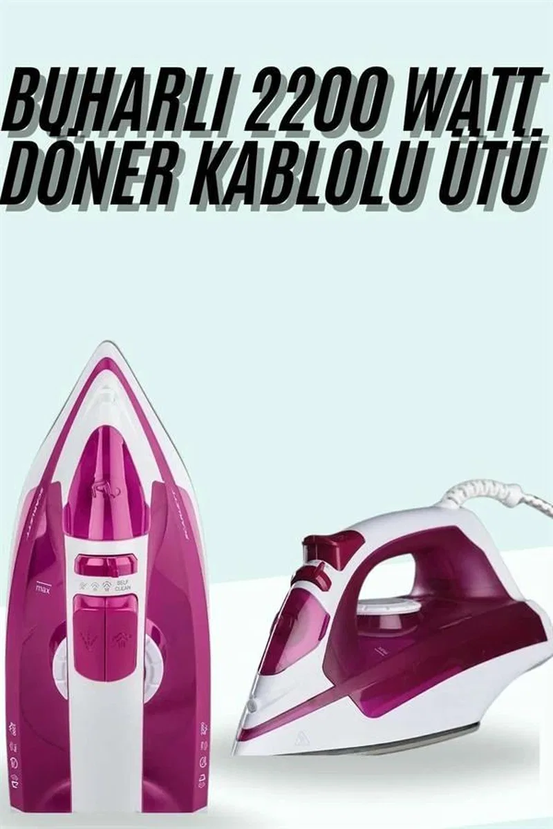 Buharlı Ütü 2200 Watt Seramik Tabanlı Taşınabilir Kablolu Ütü görsel 2