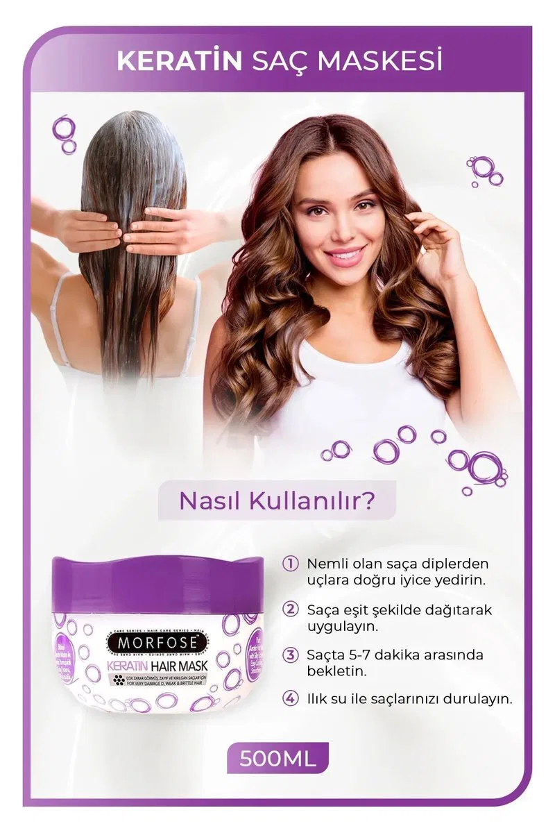 Keratin Saç Maskesi 500 ML - Yıpranmış Saçlar için - mrfs görsel 3